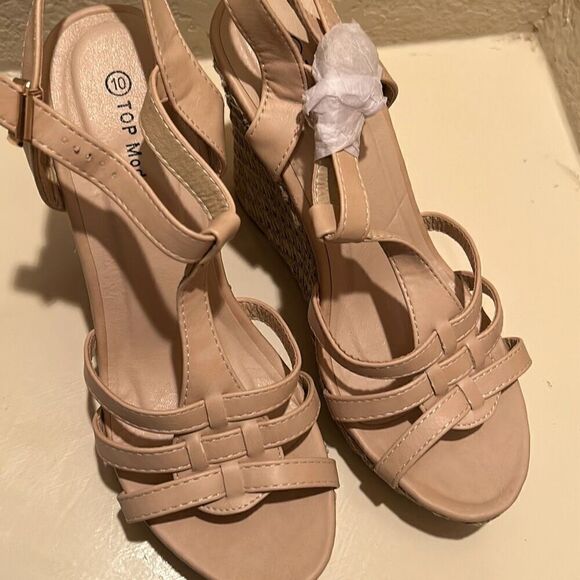 Top Moda Women's 10 Strappy Espadrille Platform Wedge Sandals Blush And Tan New - Picture 14 of 14